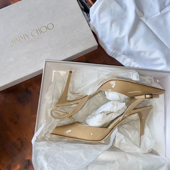 Jimmy Choo Women's Nude Tilly Patent Leather Sling-Back Pumps | Size 39.5 (US 9) - Picture 2 of 9